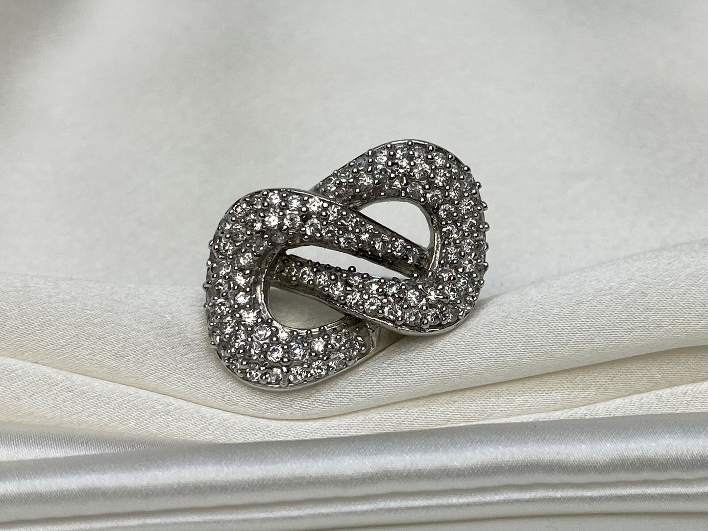 Interlocking Cubic Zirconia Ring Rhodium Plated Sterling Silver 925 Size 8.5