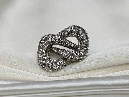 Interlocking Cubic Zirconia Ring Rhodium Plated Sterling Silver 925 Size 8.5