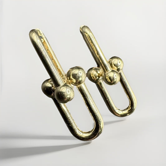 Pendientes grandes de oro de 14 quilates de eslabones en U 13.27x32.51mm 6.8 gramos Semisólidos Audaces