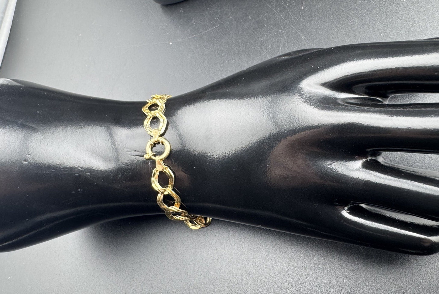 Pulsera geométrica vintage de oro amarillo de 14 quilates con doble eslabón en zigzag, 3.2 g, 7.25 pulgadas, Italia