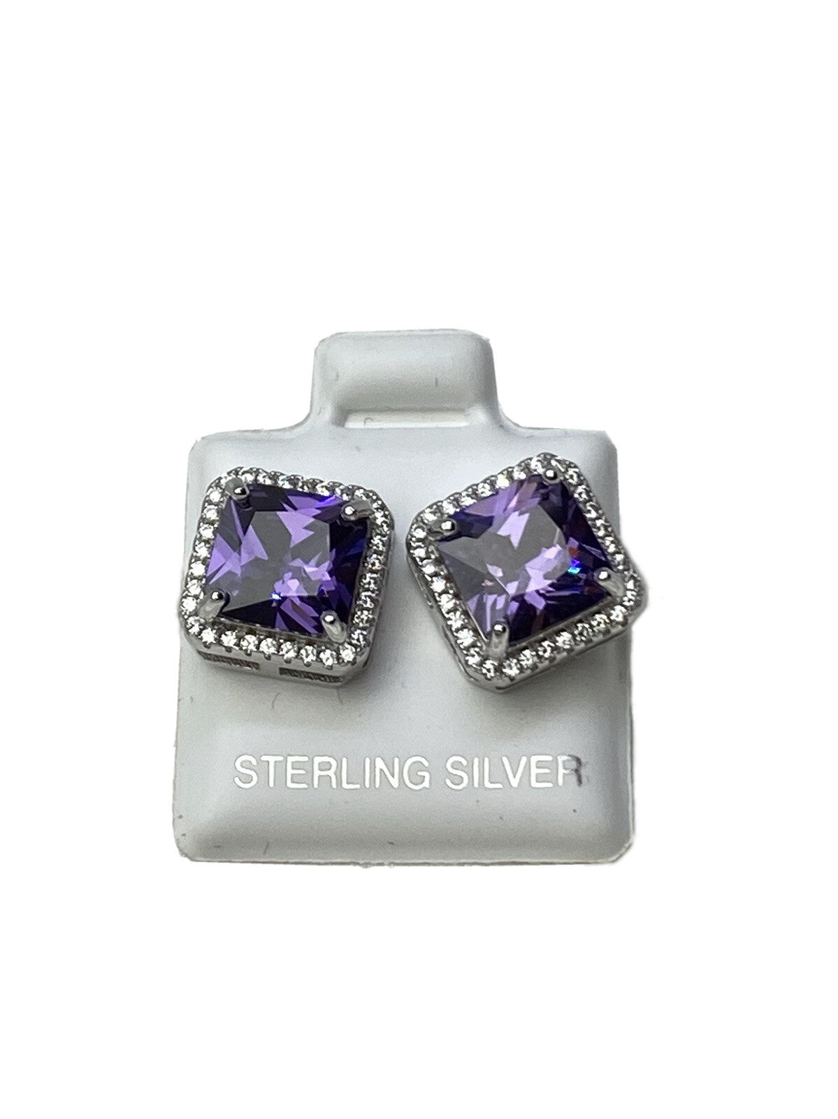 New Sterling Silver 925 11x11mm Square Stud Earrings 2 Tone Cubic Zirconia Stone