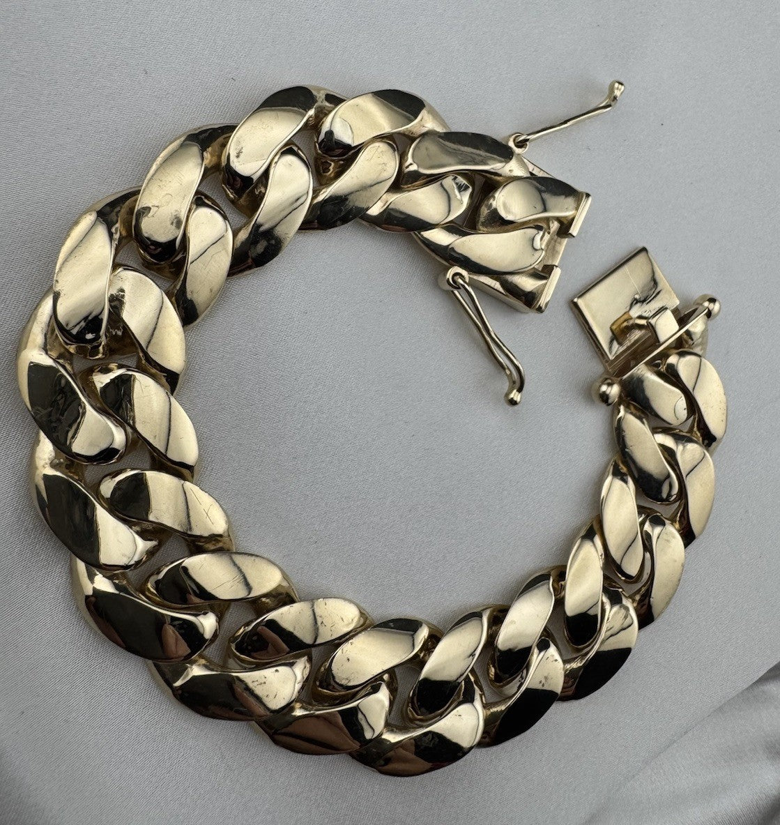 14K Yellow Gold Miami Cuban Link Bracelet 17.6mm 8.2” 45.8G Semi-Solid Box Lock