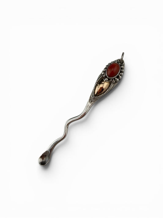 Vintage 925 Sterling Silver Carnelian Pendant 22K Gold Inlay 76mm Artisan Spoon