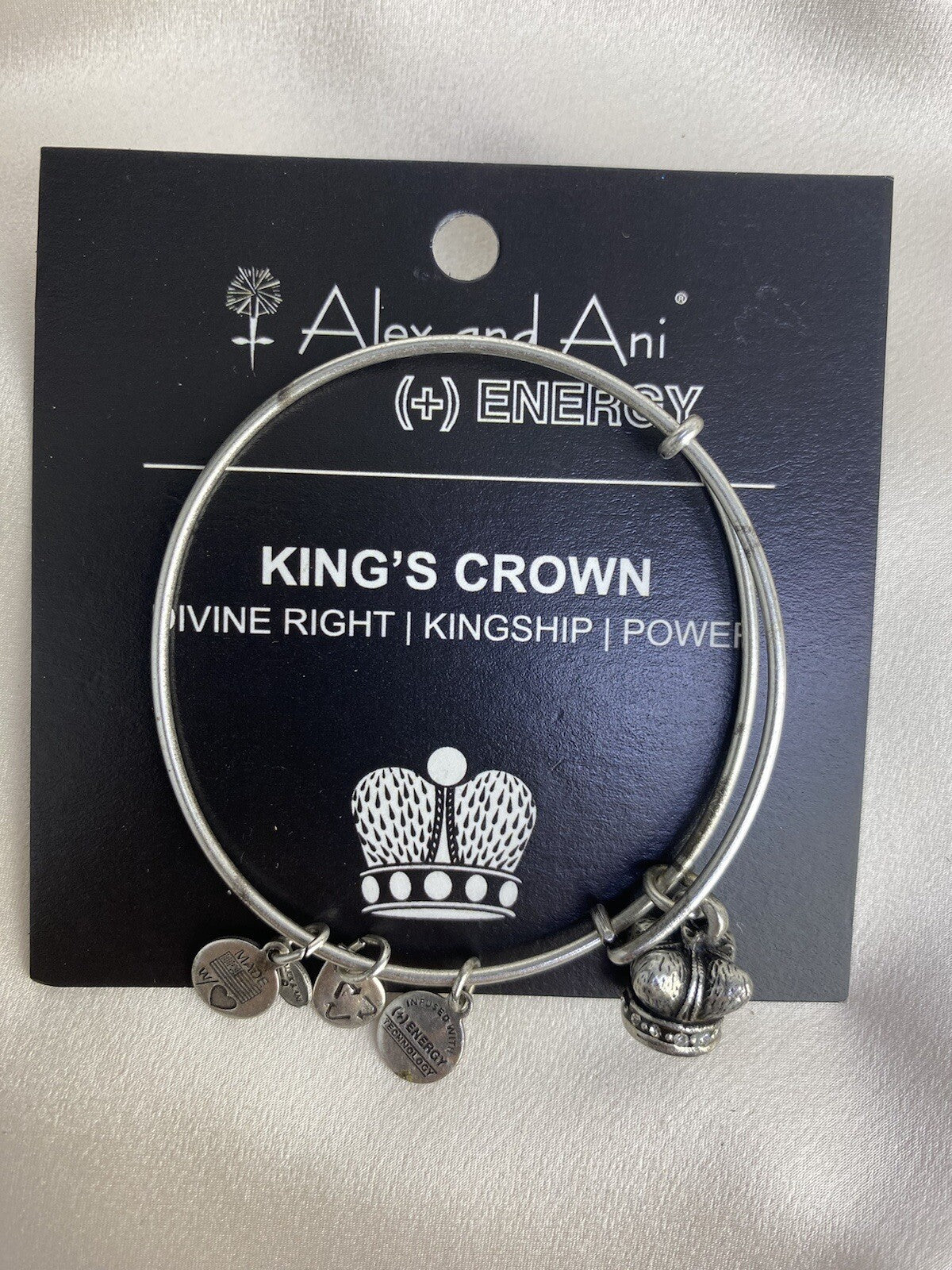 Alex and Ani Charity By Design Kings Crown Rafaelian Silver Charm Power Crystals
