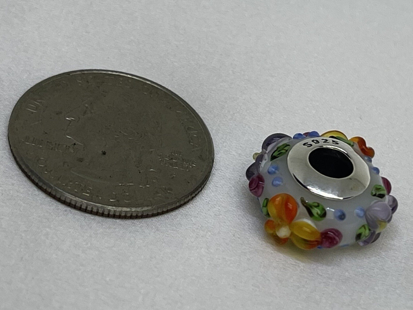 Sterling Silver 925 European Colorful Vibrant Enamel Flowers Plant Large Charm