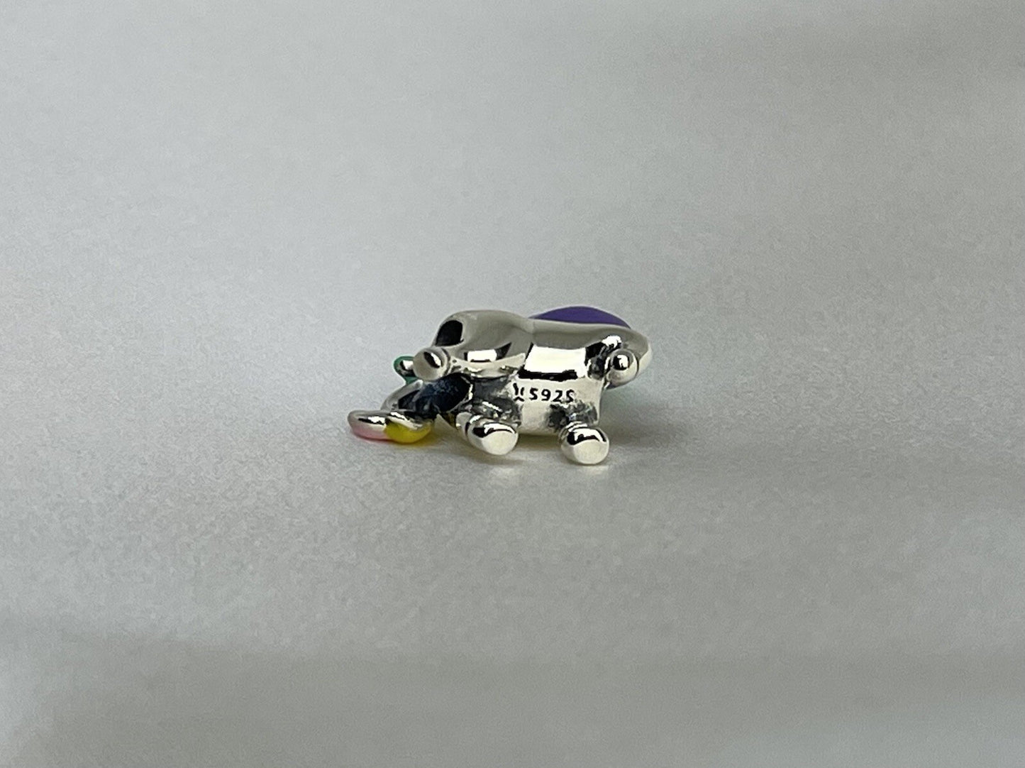 Sterling Silver 925 Enamel Rainbow Cotton Candy Unicorn Horse Pony Heart Charm