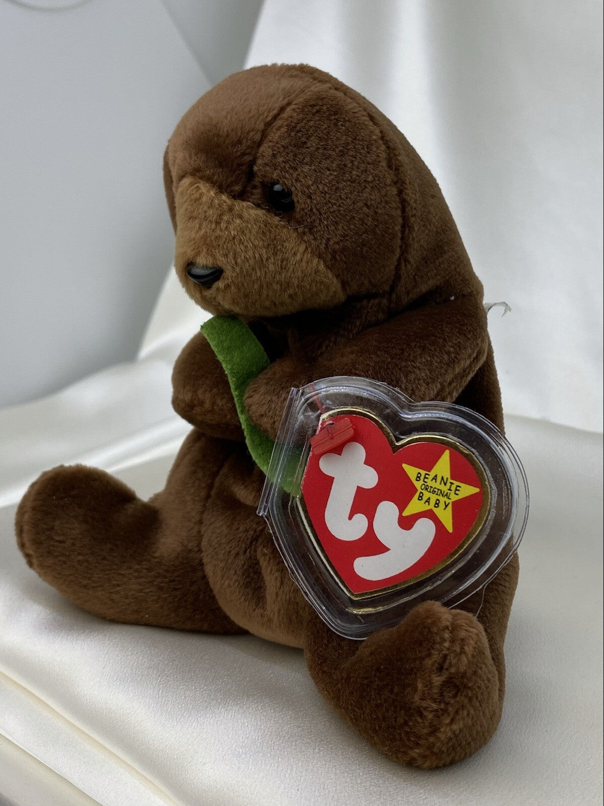 Nutria marina Ty Beanie Baby Seaweed, retirada, rara, 1995-1996, con bolitas y errores