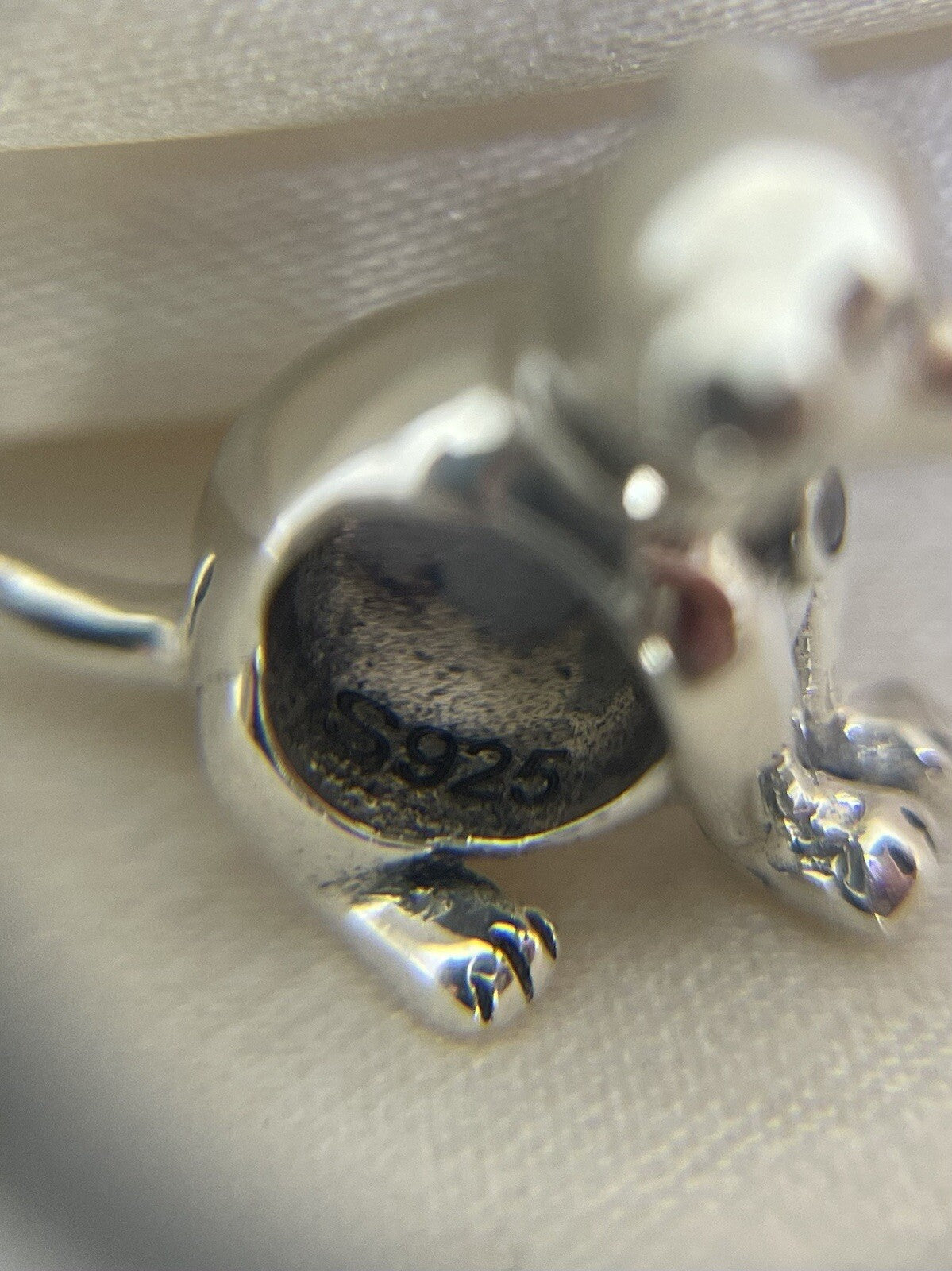 Sterling Silver Solid 925 European Playful Happy Dog Cubic Zirconia Stone Charm