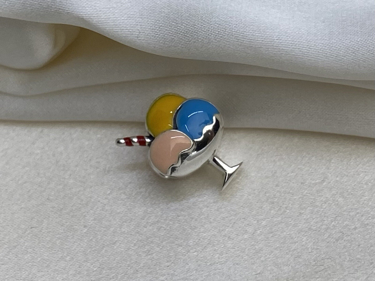 Sterling Silver 925 Eurpean Pink Yellow Blue Enamel Ice Cream Sundae Pendant
