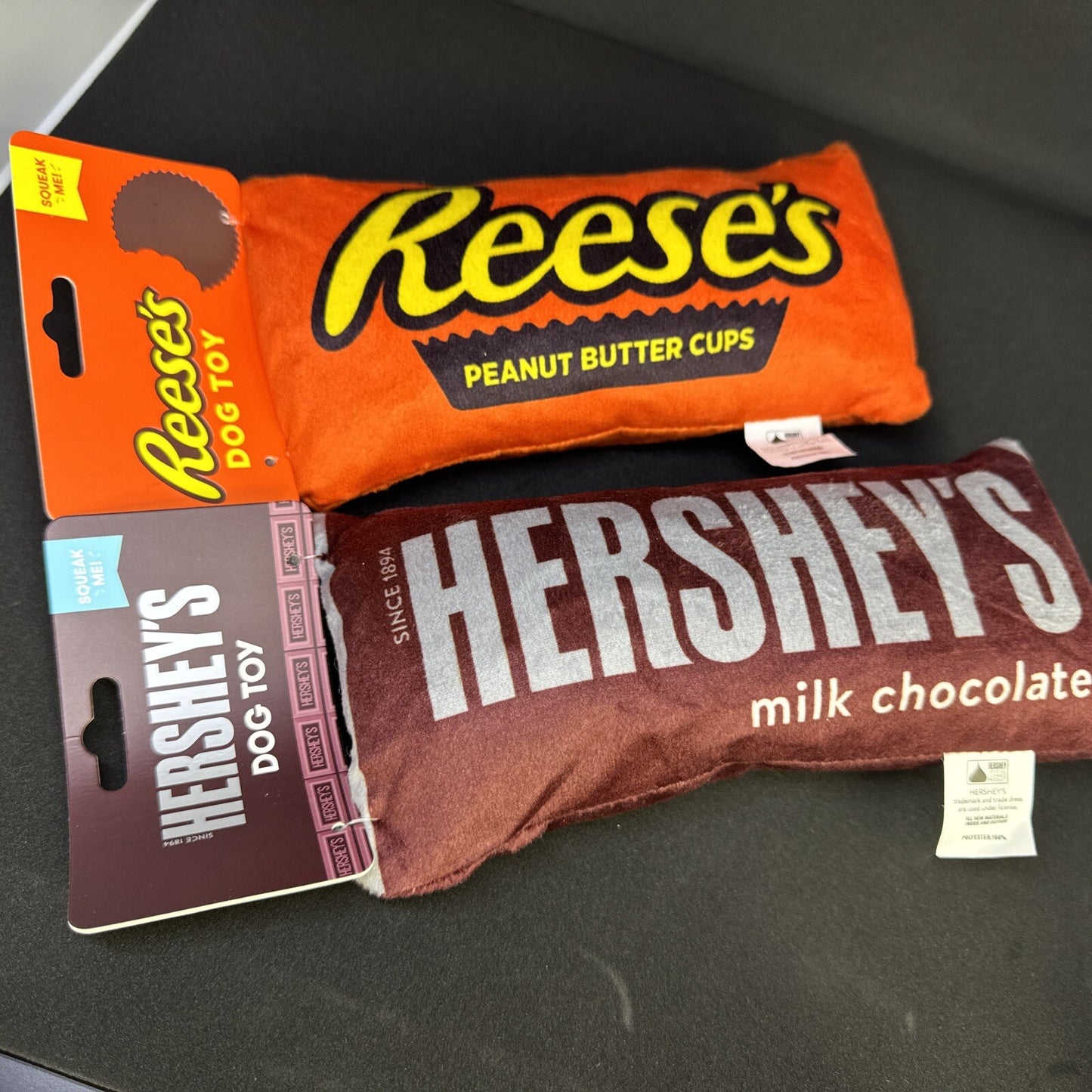 NEW Reese's Peanut Butter Candy & Hersheys Chocolate Themed Dog Crinkle Chew Toy