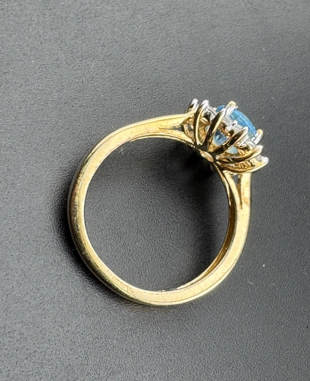Sterling Silver 925 Blue & White Simulated Diamond Flower Ring, Size 8, 14.15mm