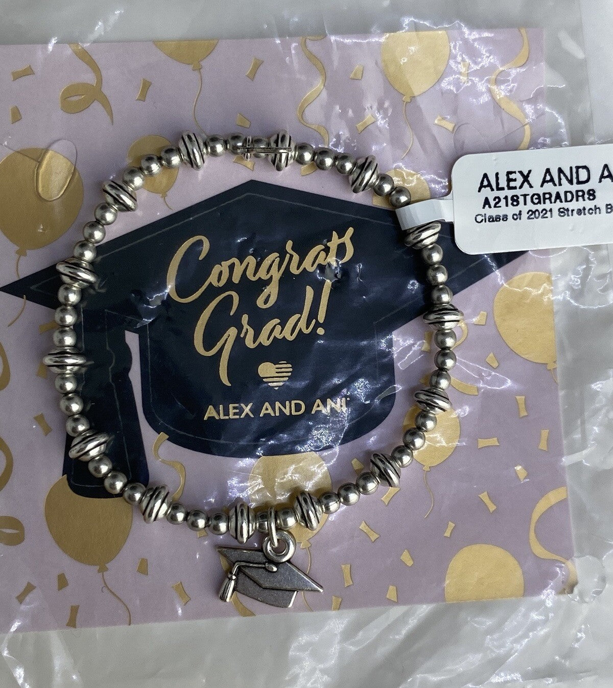 Alex and Ani GRADUATION CAP 2021 Rafaelian Silver Charm Stretch Bracelet