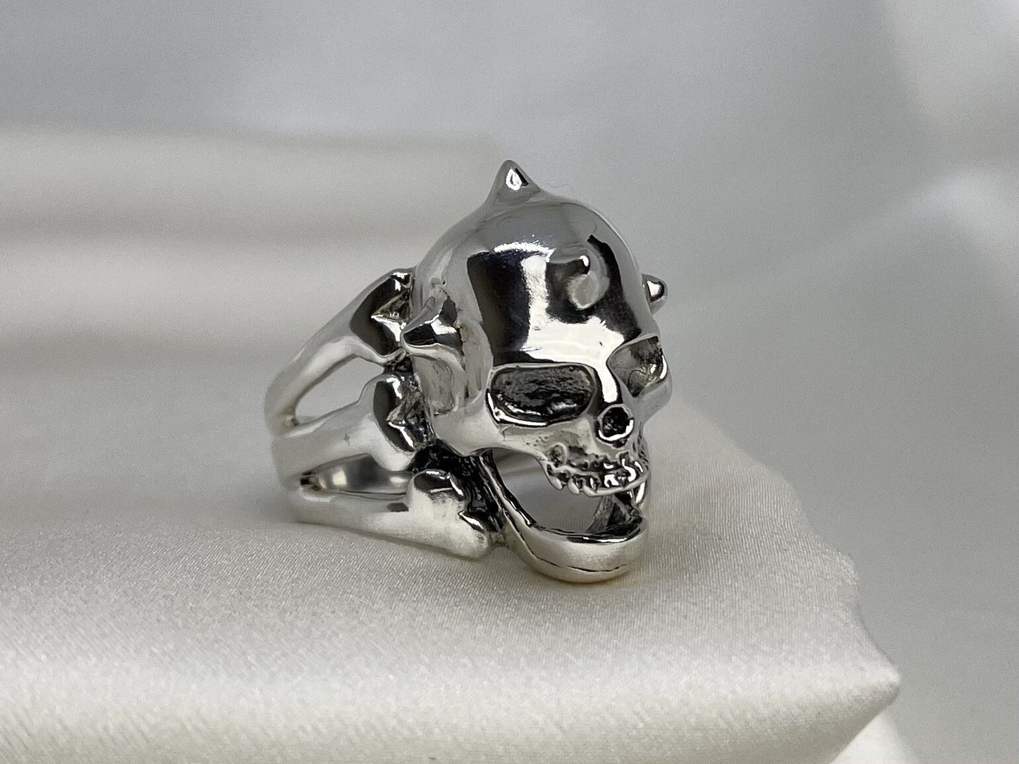 Skull Spikes Biker Warrior 19x28mm Sterling Silver 925 Hand Crafted Ring Sz 13.5