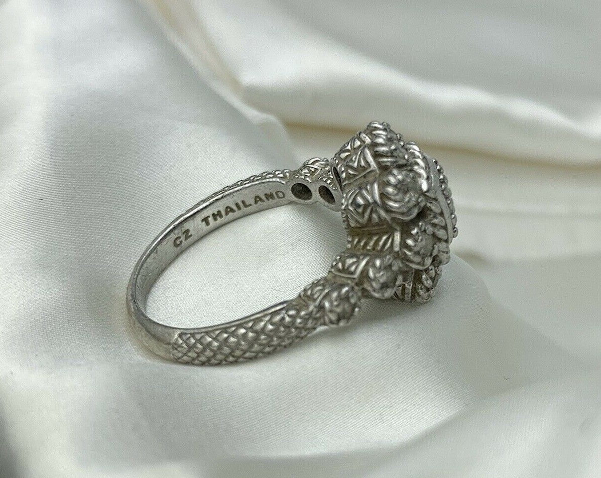 Vintage Judith Ripka Diamonique Sterling Silver CZ Flower Heirloom Ring