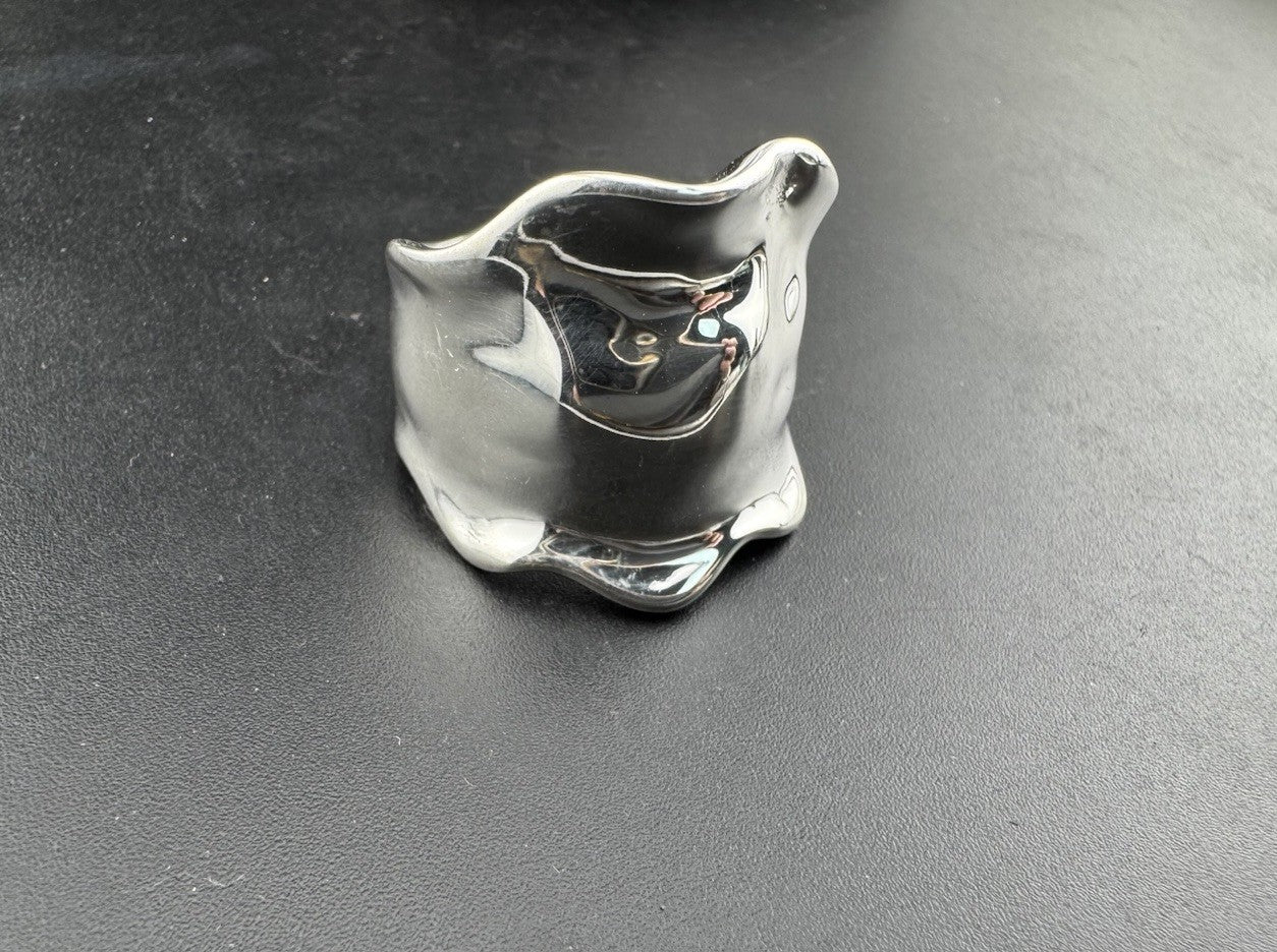 925 Silver 3D Puffy Wavy Wave Thai Ring Sz 7.75 24.24mm 8.4 Gram Bold Statement