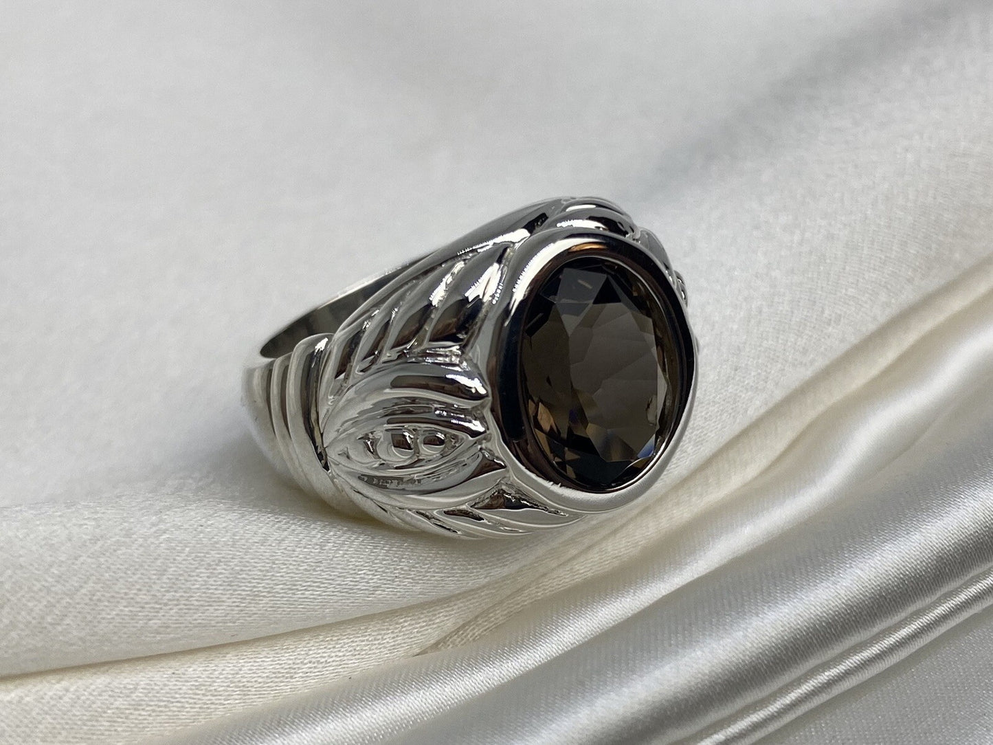 Judith Ripka Sterling Silver 925 Smokey Quartz Ring Vintage Size 7-9 11.6 Grams