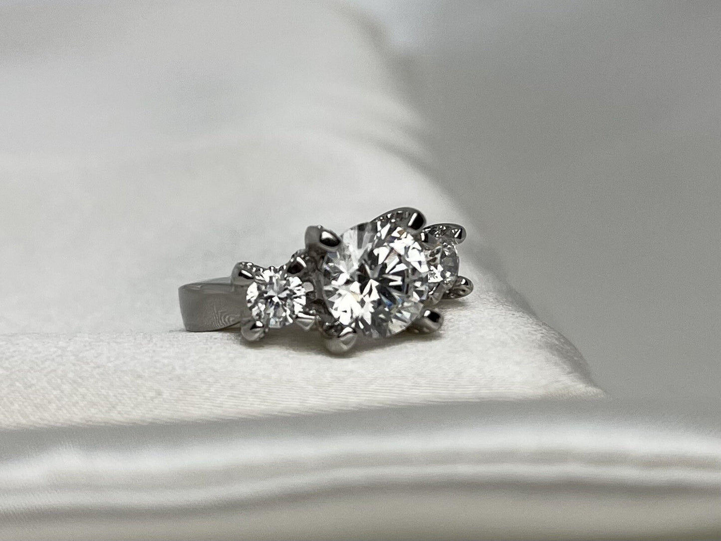 Princess Three Stone Engagement Cubic Zirconia Ring Rhodium Sterling Silver 925