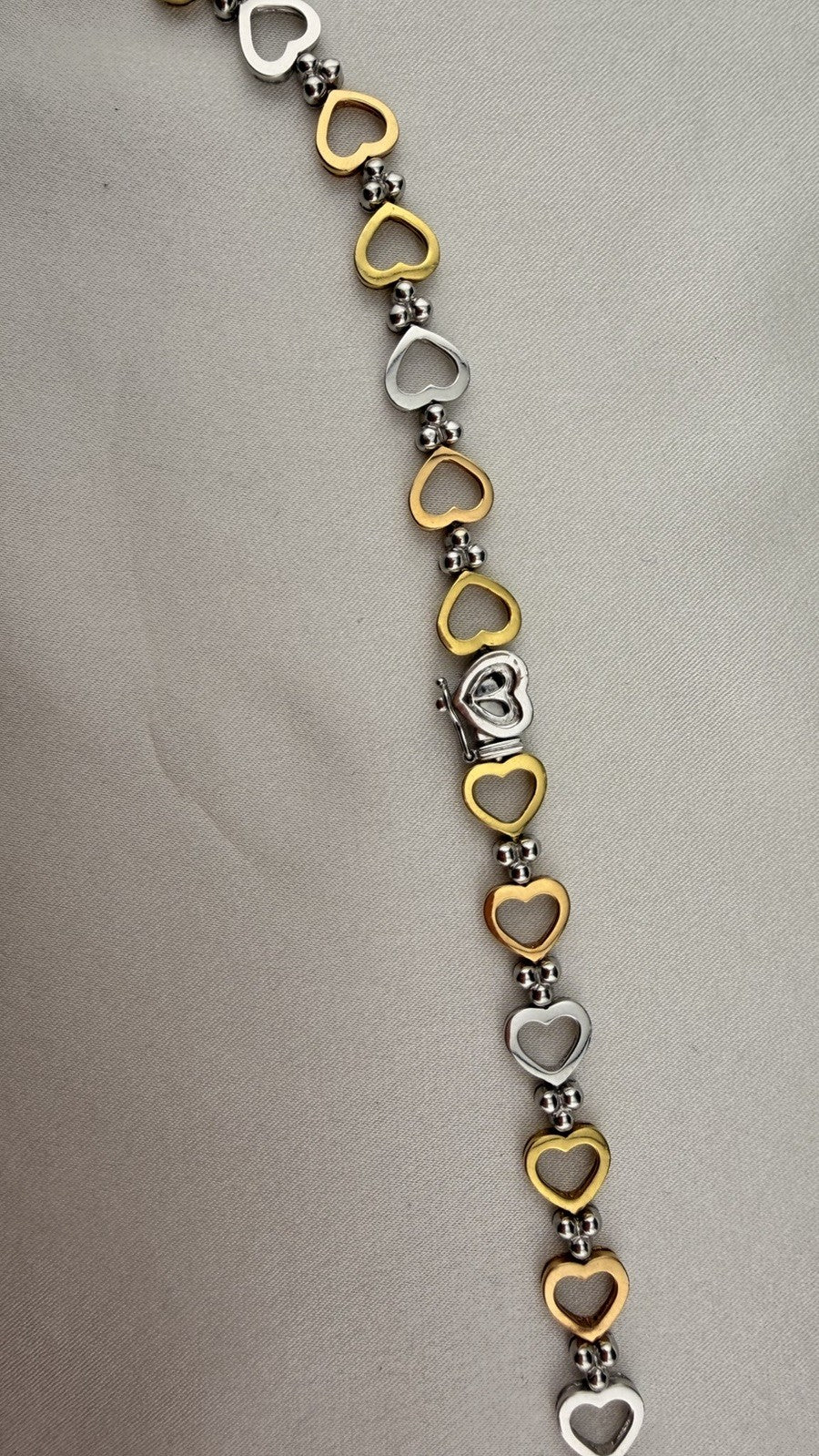 14K Yellow Gold Tri-Tone Heart Necklace Pave Stones 32G 17.25” 8mm Chain