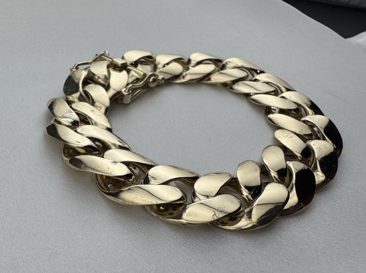 14K Yellow Gold Miami Cuban Link Bracelet 17.6mm 8.2” 45.8G Semi-Solid Box Lock