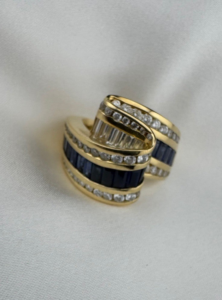 Charles Krypell 18K Yellow Gold Sapphire & Diamond Ribbon Crossover Ring 13.4G