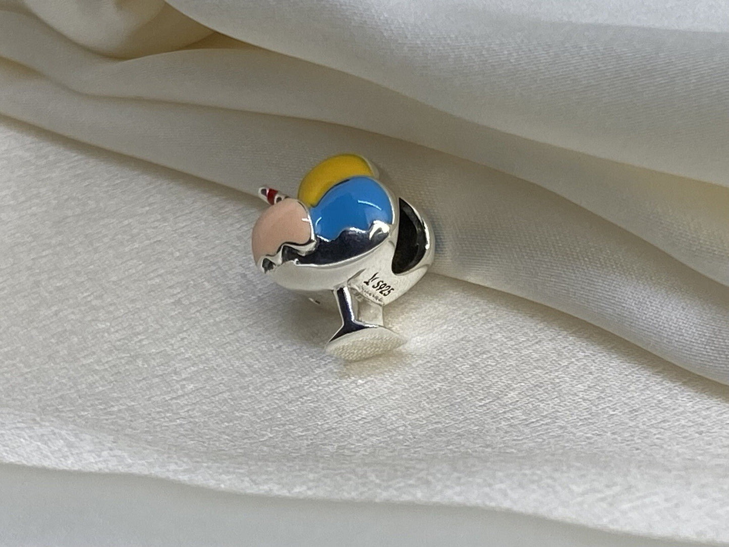 Sterling Silver 925 Eurpean Pink Yellow Blue Enamel Ice Cream Sundae Pendant