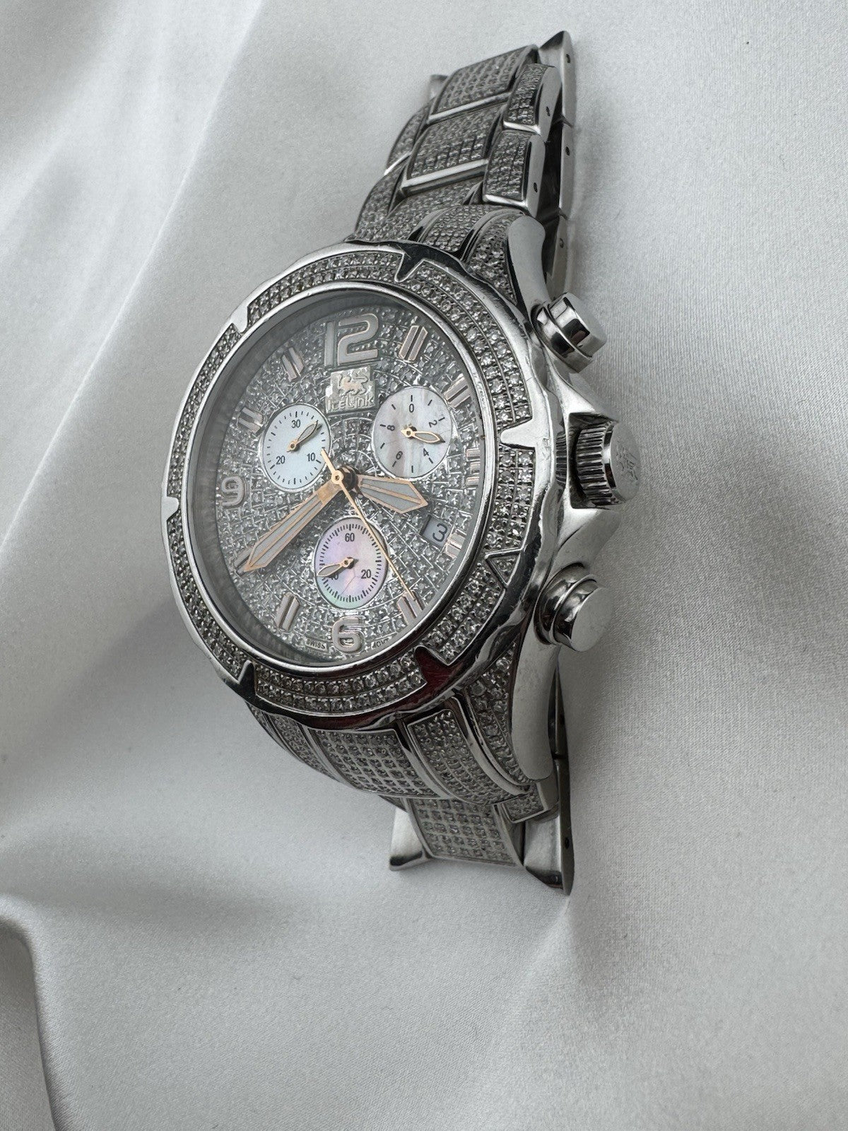 IceLink Aqua Terra 1414 Chronograph 7.00ct Diamond Watch Iced Out Silver 45mm