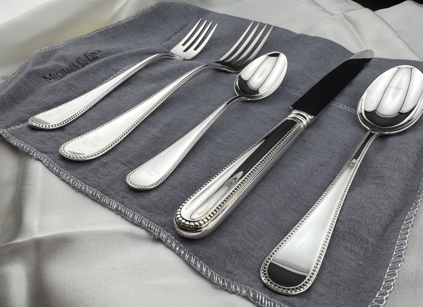 Michael C Fina 925 Sterling Silver 5 Piece Place Setting Bead Pattern 338G Italy