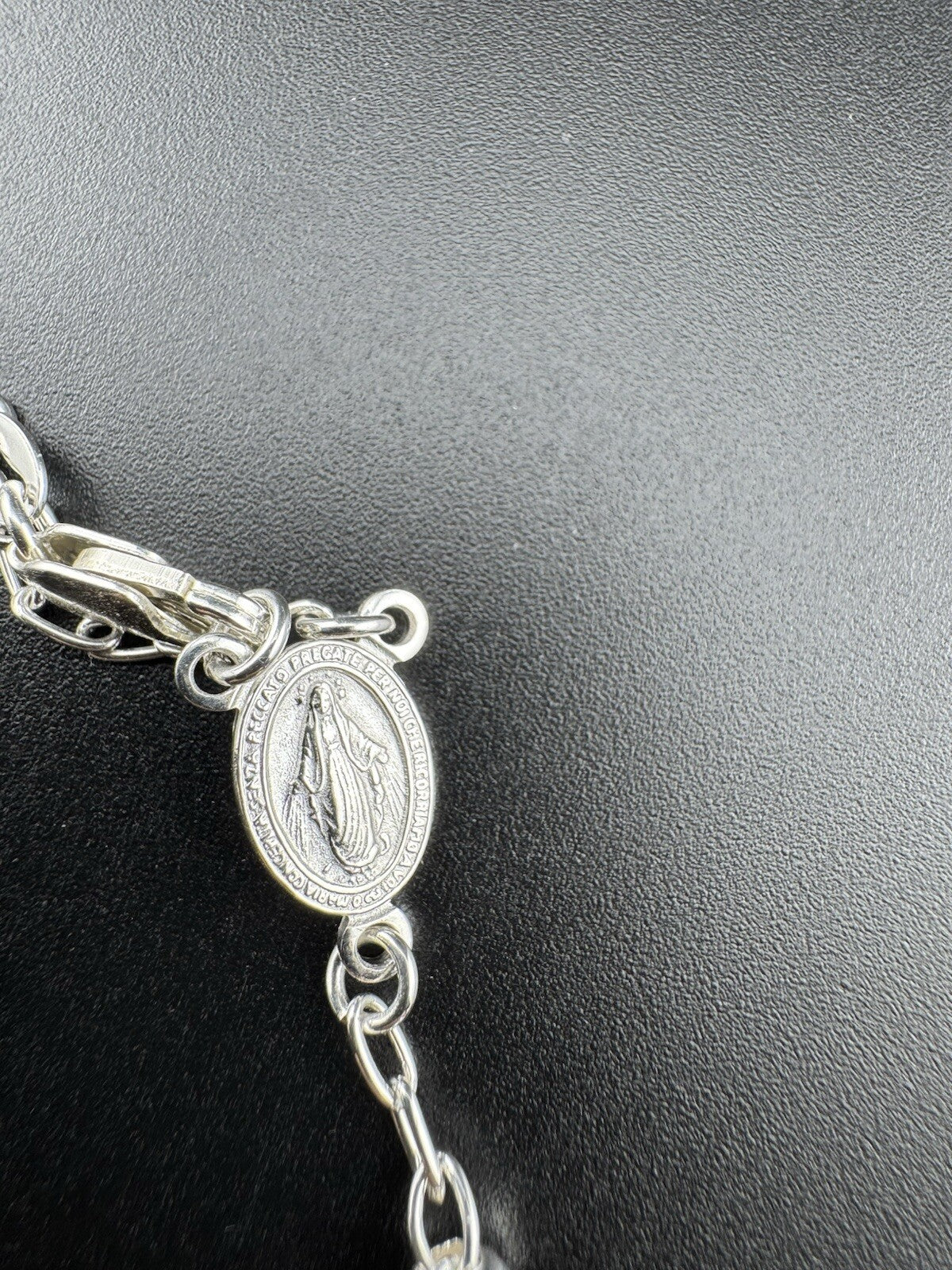 Sterling Silver 925 Rosary Necklace with Mother Mary & Jesus Cross, 24in, 20g