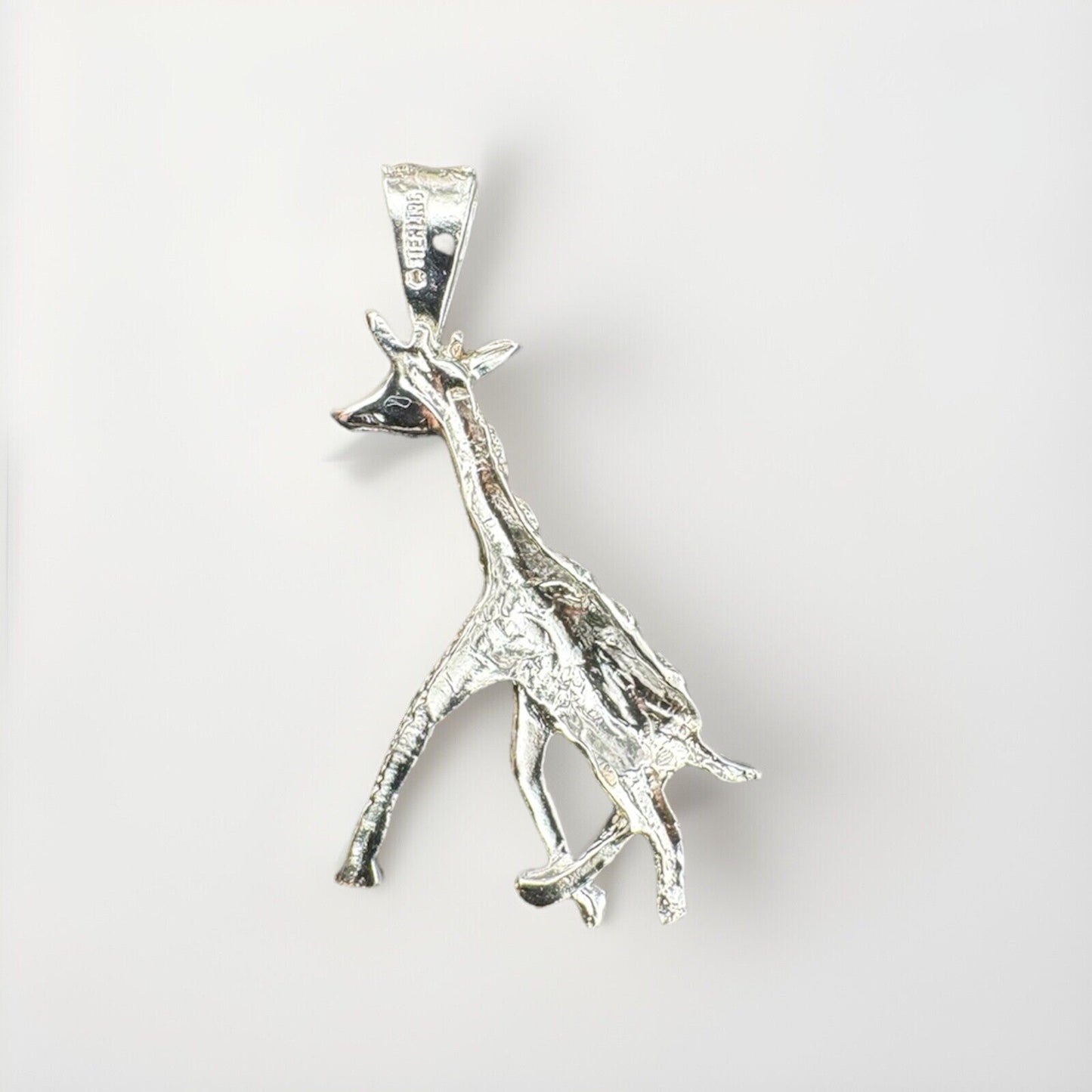 Sterling Silver 925 Giraffe Zoo Animal Nugget Textured Pendant 7.5G 45x21.49mm