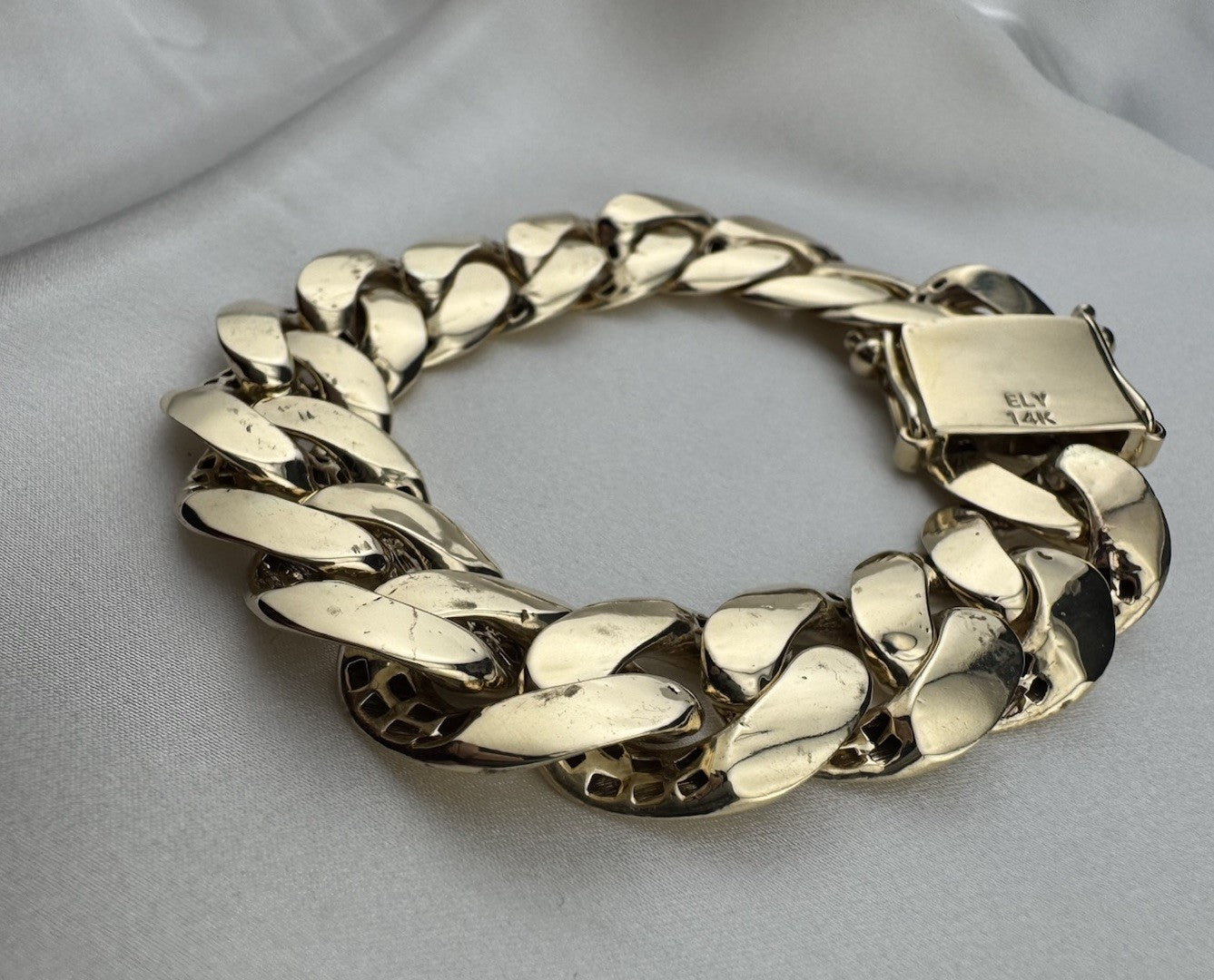 14K Yellow Gold Miami Cuban Link Bracelet 17.6mm 8.2” 45.8G Semi-Solid Box Lock