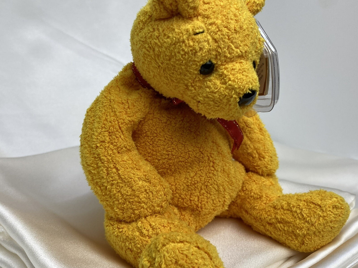 Ty Beanie Baby Poopsie The Yellow Bear Plush W Hang Tag Protector 2001 Retired