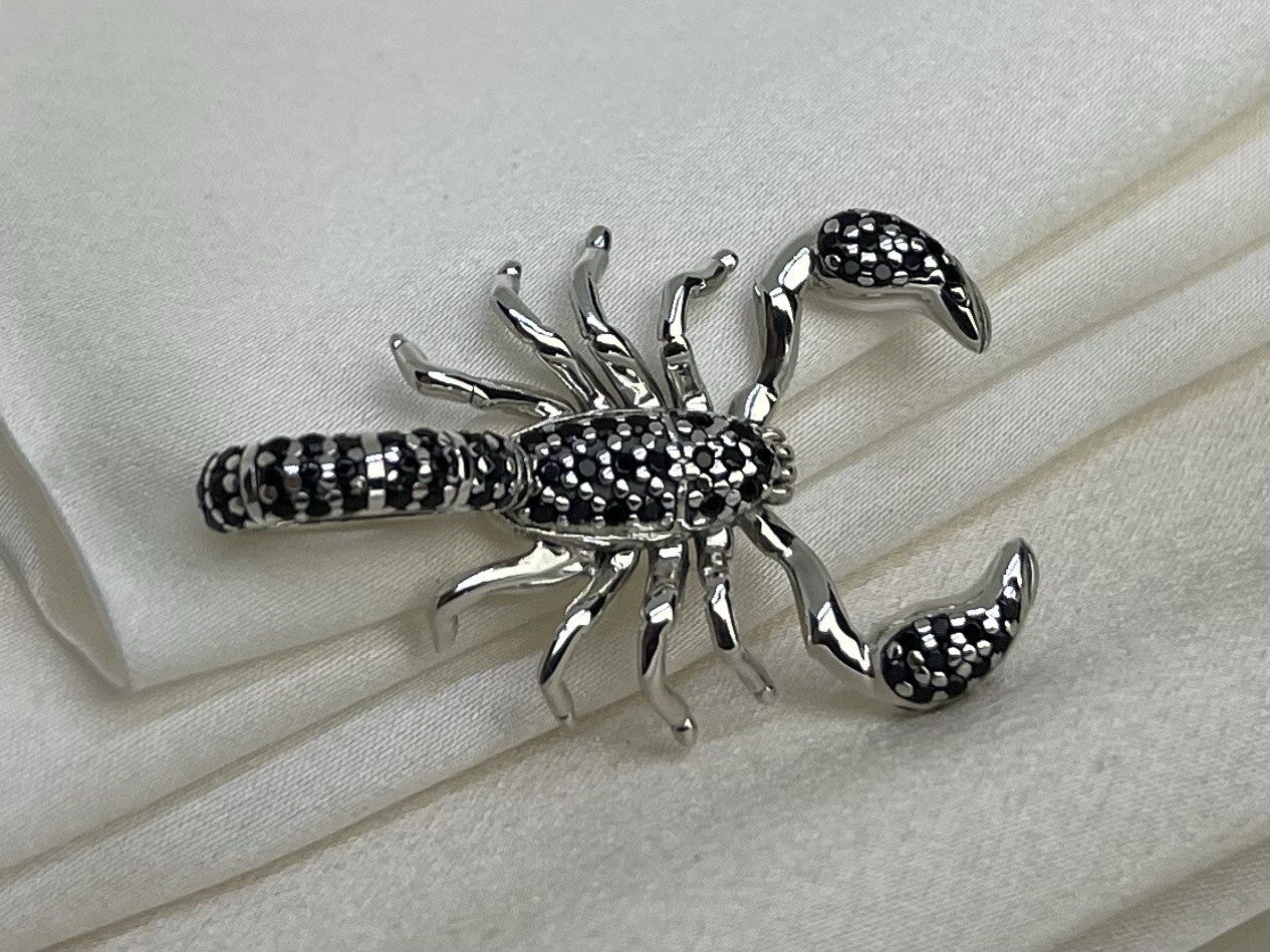 Sterling Silver 925 Black Cubic Zirconia Stone Emperor Scorpion Large Pendant 🦂