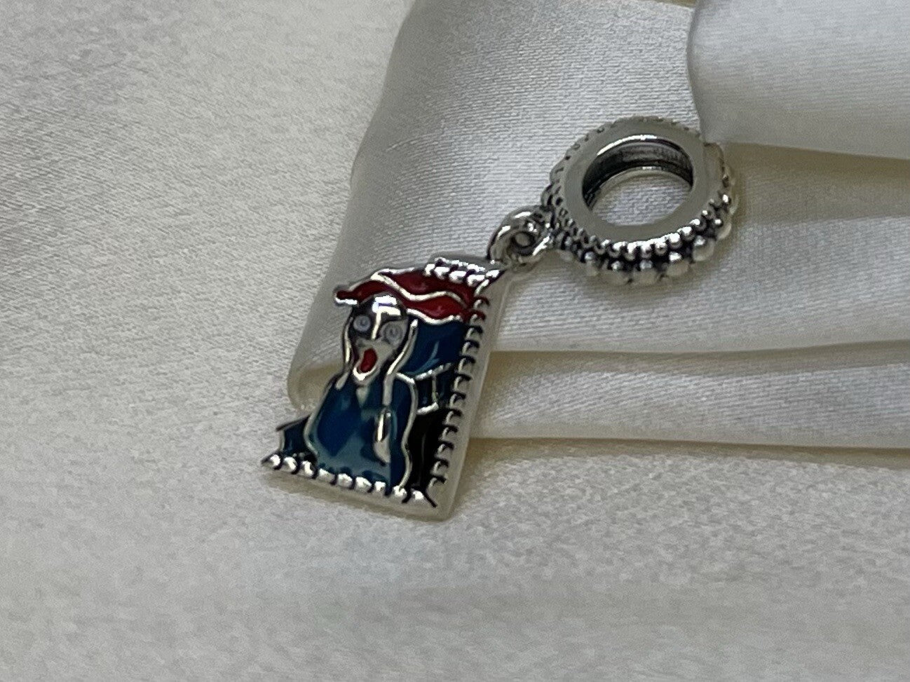Sterling Silver 925 Dangling Enamel The Scream Art Drawing Painting Charm Sculpt