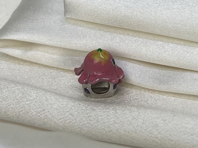 Sterling Silver 925 Enamel Anime Pink Colorful Mushroom House Charm