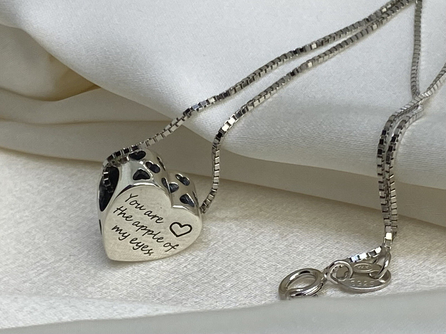 Sterling Silver You Are The Apple Of My Eyes Valentine Love Couple Heart Pendant