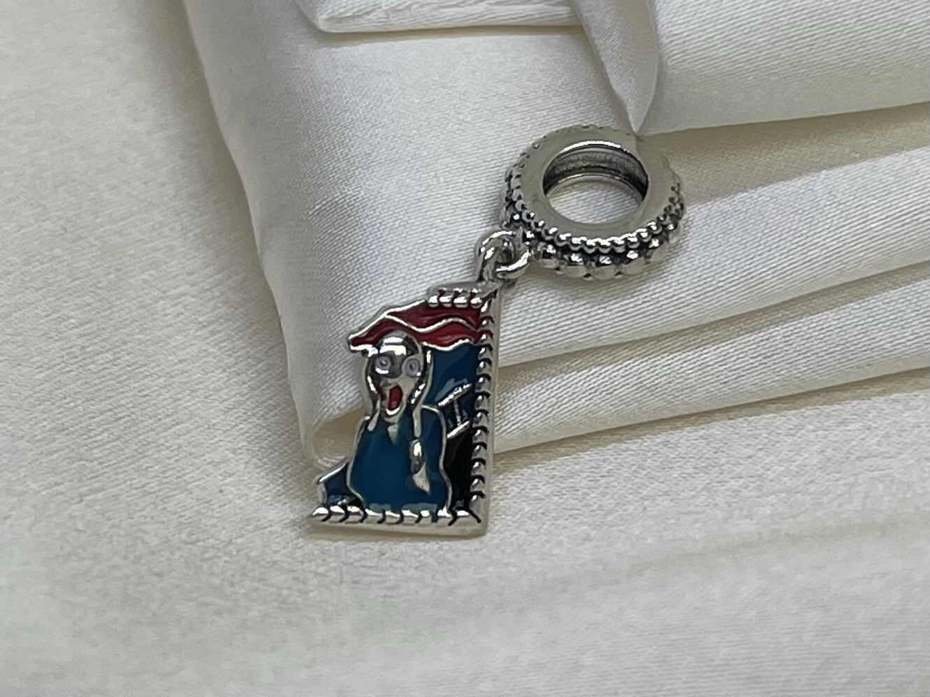Sterling Silver 925 Dangling Enamel The Scream Art Drawing Painting Charm Sculpt