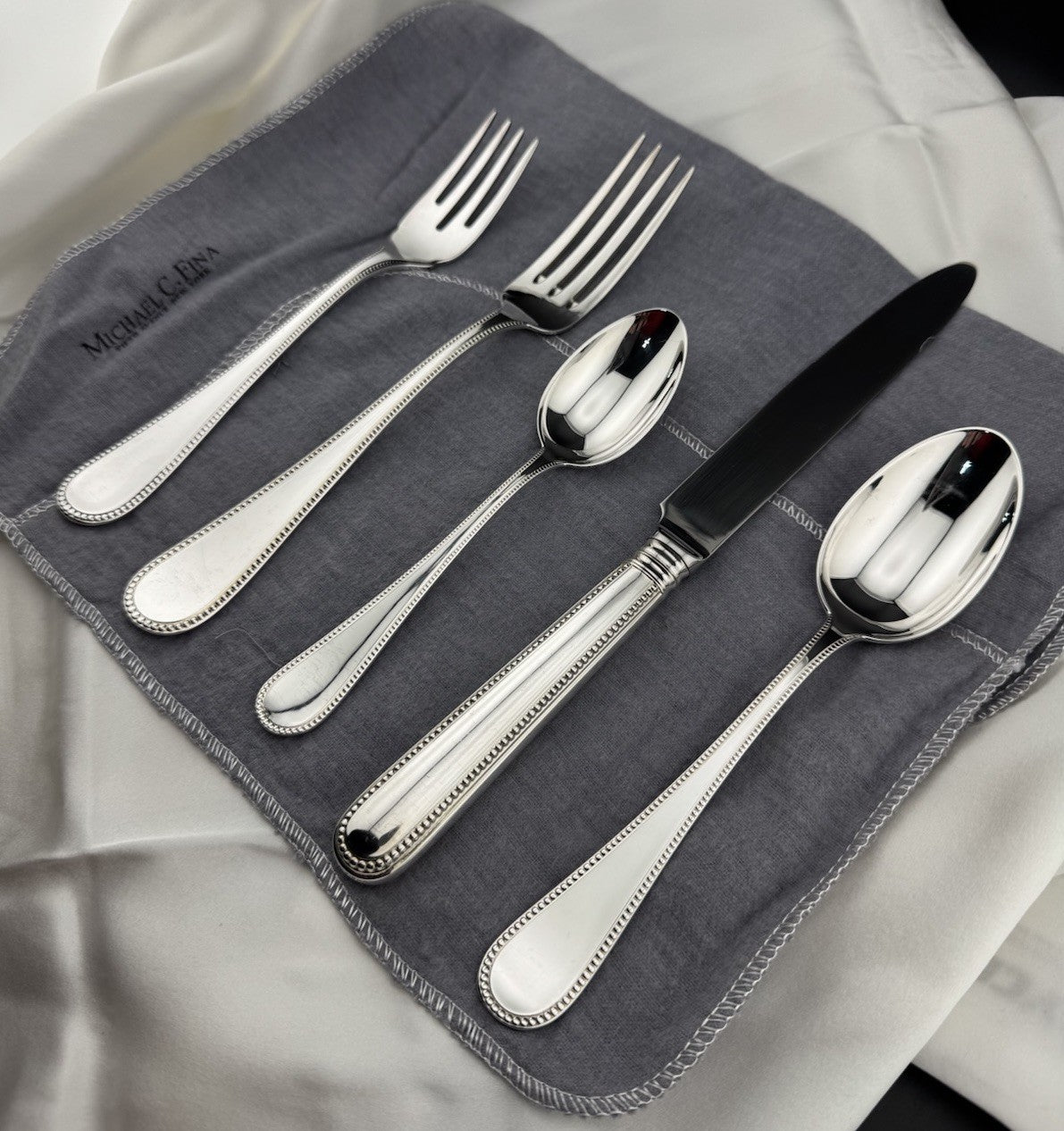 Michael C Fina 925 Sterling Silver 5 Piece Place Setting Bead Pattern 338G Italy