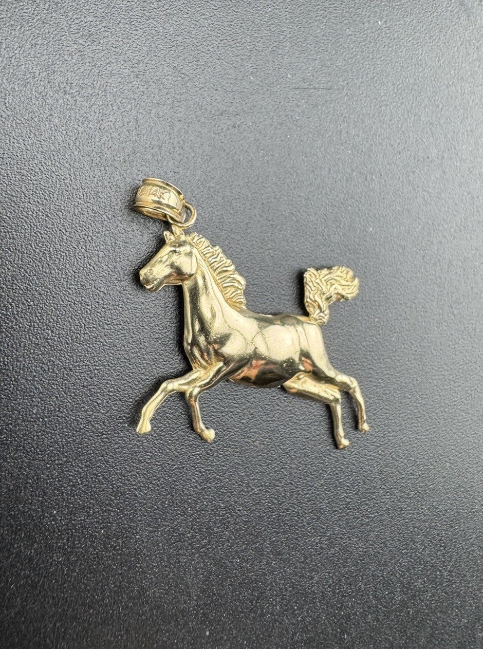 14K Yellow Gold 3D Running Horse Pendant 24.86x25.11mm 2.3 Grams Charm Elegant