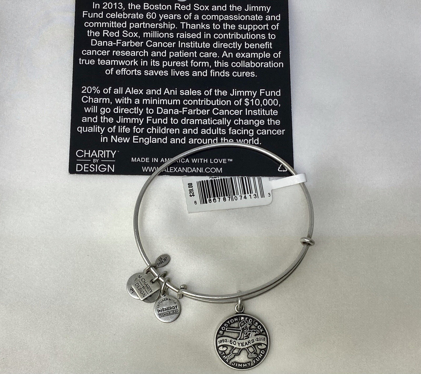 Alex and Ani $28 Charity The Jimmy Fund Boston Red Sox Rafaelian Silver Bracelet