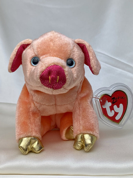 Rare Retired Ty Beanie Baby Pig The Pig Zodiac 2000 Mint P.E. Pellets W Errors