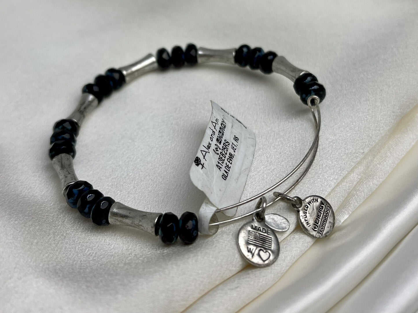 Alex and Ani Blue Dark Red Glade Jet Rafaelian Silver Wrap Bangle
