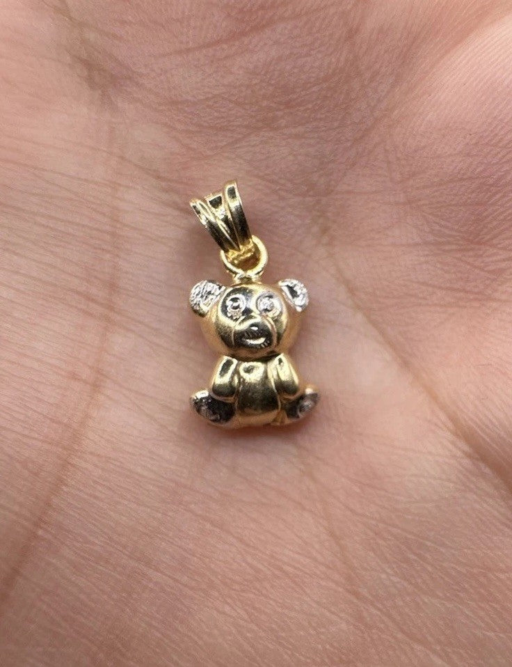 14K Two-Tone Gold Puffy Teddy Bear 3D Reverse Pendant Charm 9.72x17.6mm 1 Gram