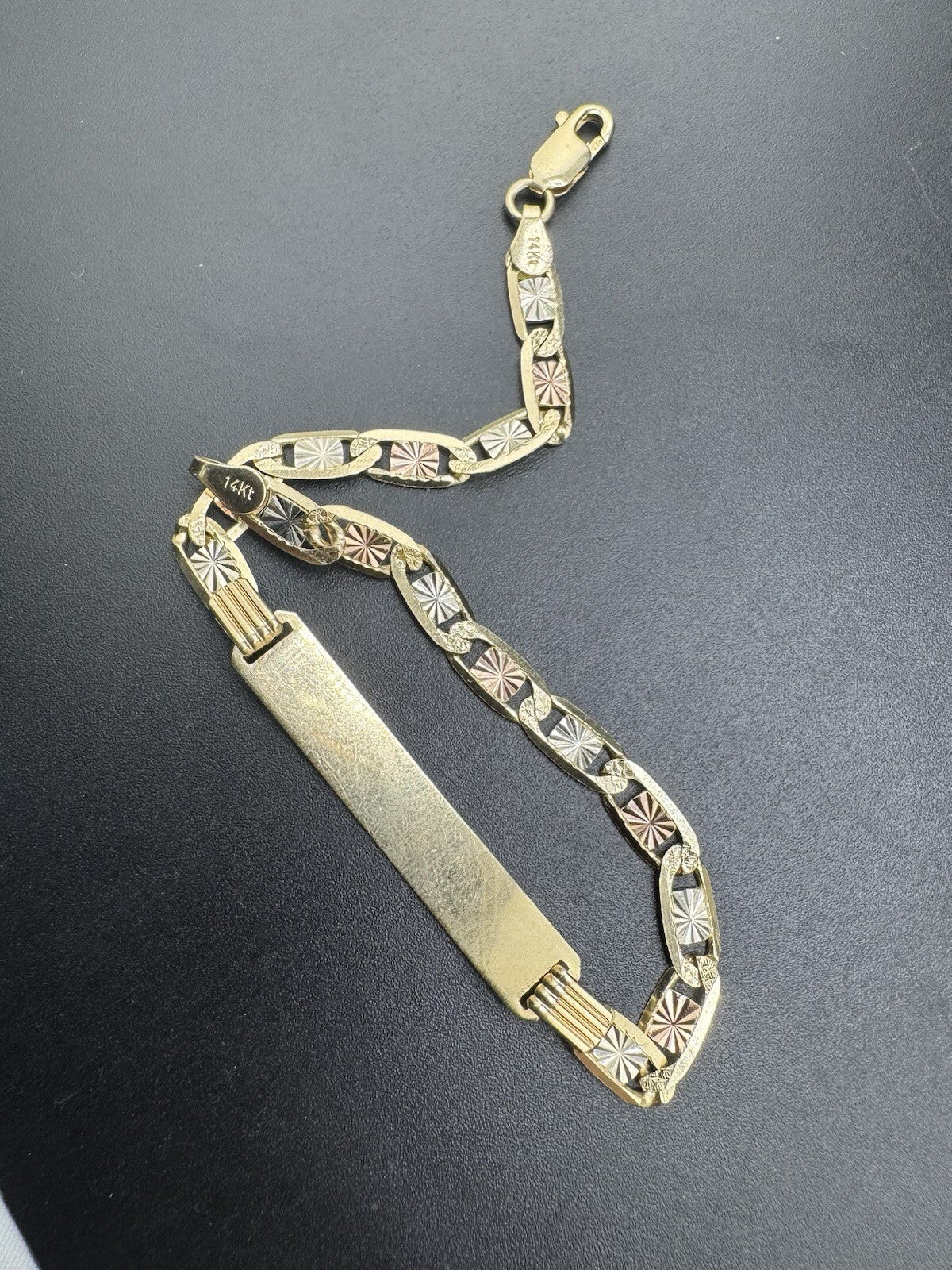 Engravable 14K Gold Tri-Color Personalized Valentino ID Bracelet 8in 7.5 Grams