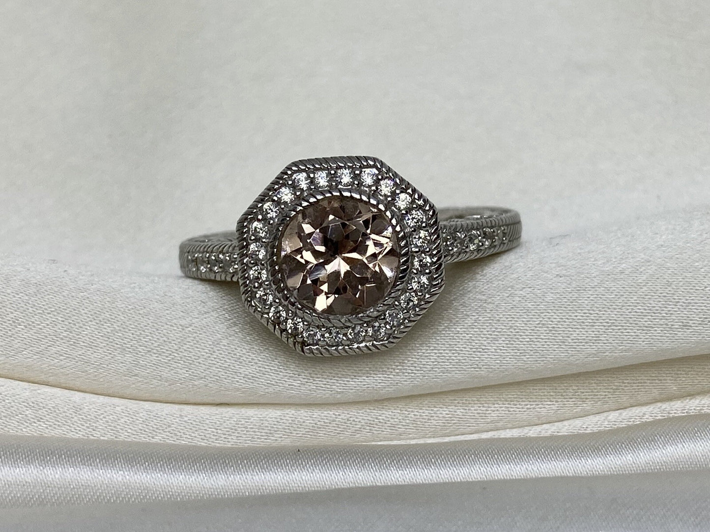 Judith Ripka Sterling Silver 925 Halo Ring Pink Sapphire Cubic Zirconia Size 11