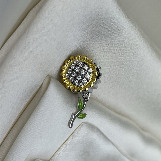 Sterling Silver 925 Enamel Large Cubic Zirconia Vibrant Sunflower Charm