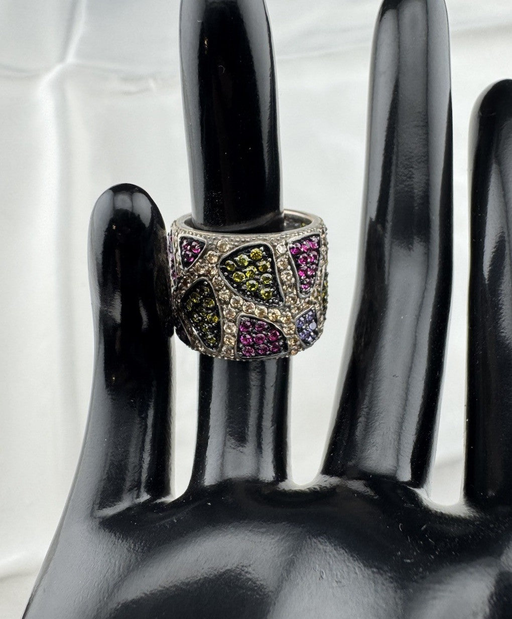 Sterling Silver 925 Mosaic Design Multicolor Gemstone Statement Ring Sz 7 13G