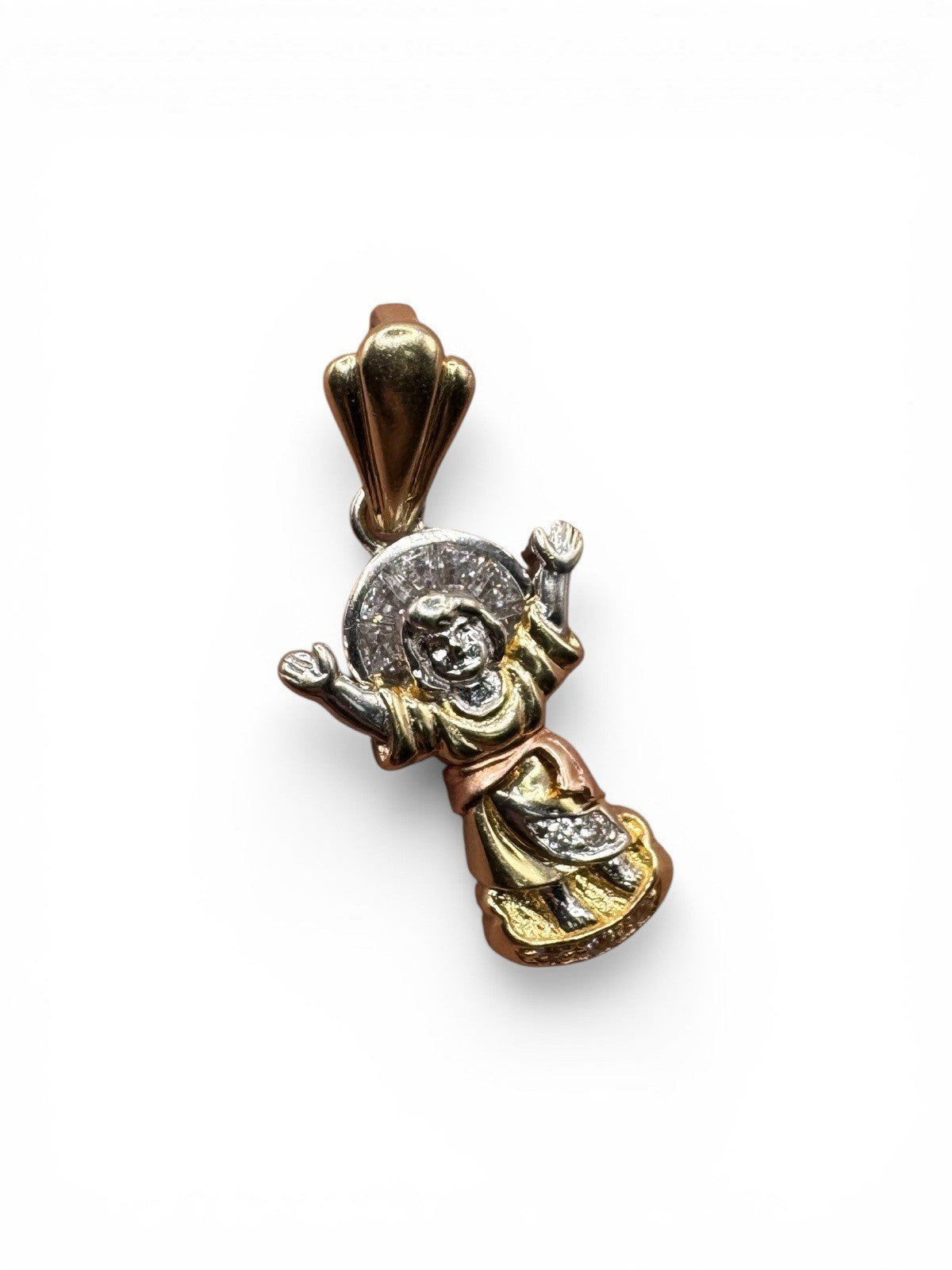 Colgante de Niño Jesús Divino de Oro Tricolor de 14K 3.5 Gramos Dije de 15x30mm