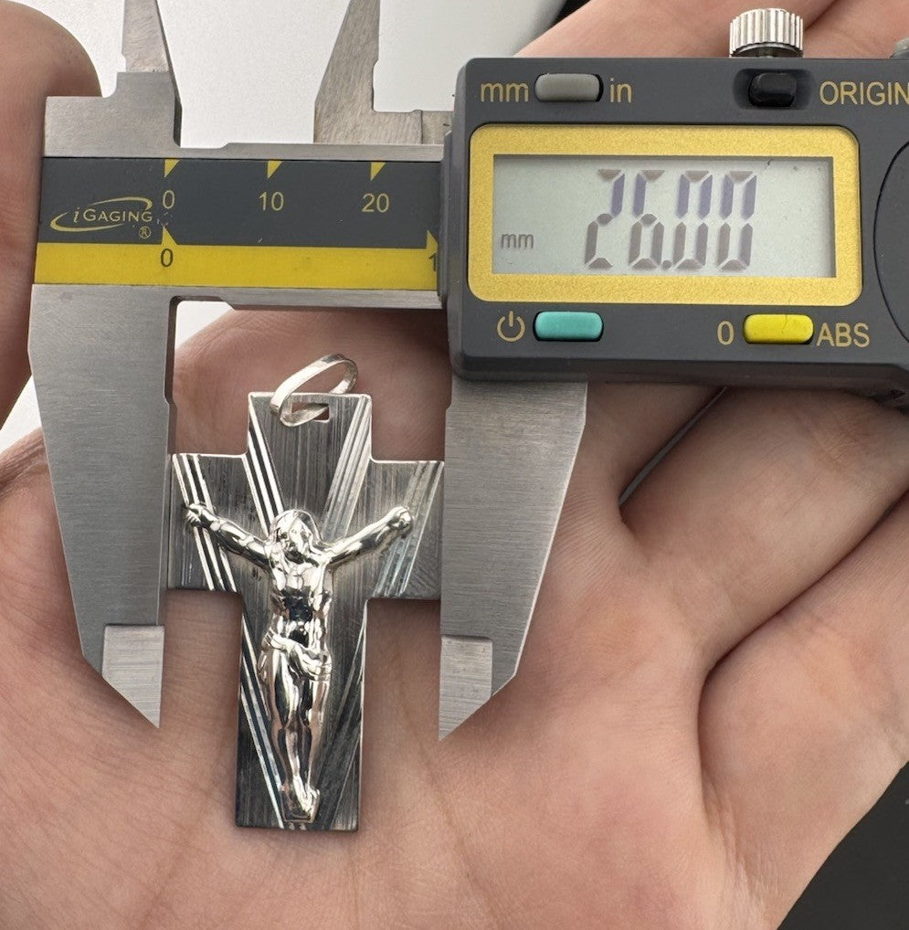925 Sterling Silver 3D Jesus Textured Cross Pendant 26x41mm 6.8G Italy Religious