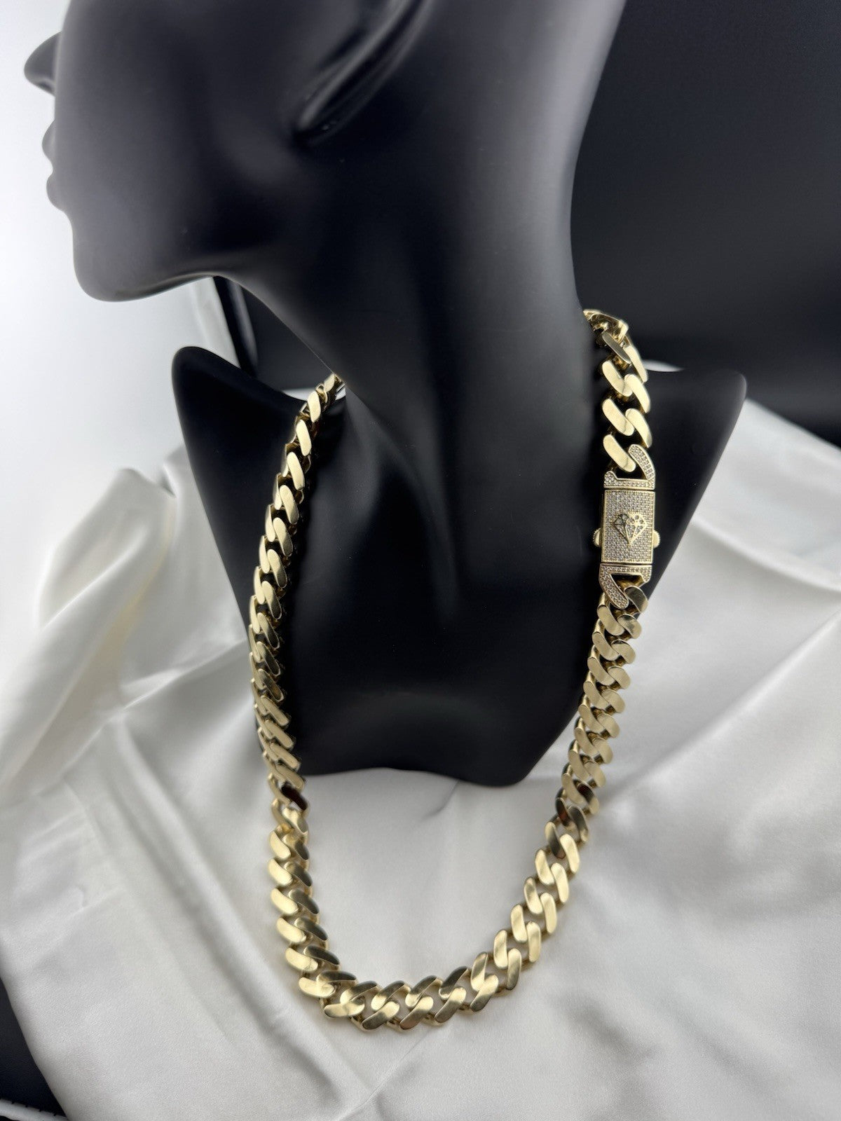 14K Yellow Gold Miami Cuban Link Chain Necklace 14.7mm 24.5 76.4 Gram Semi-Solid