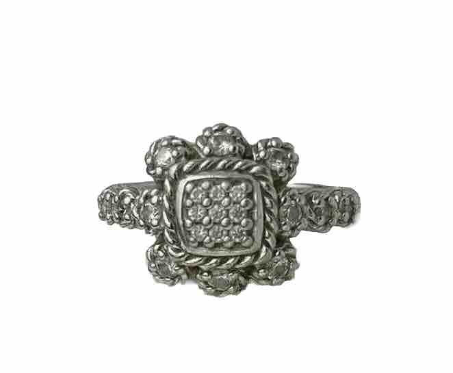 Vintage Judith Ripka Diamonique Sterling Silver CZ Flower Heirloom Ring